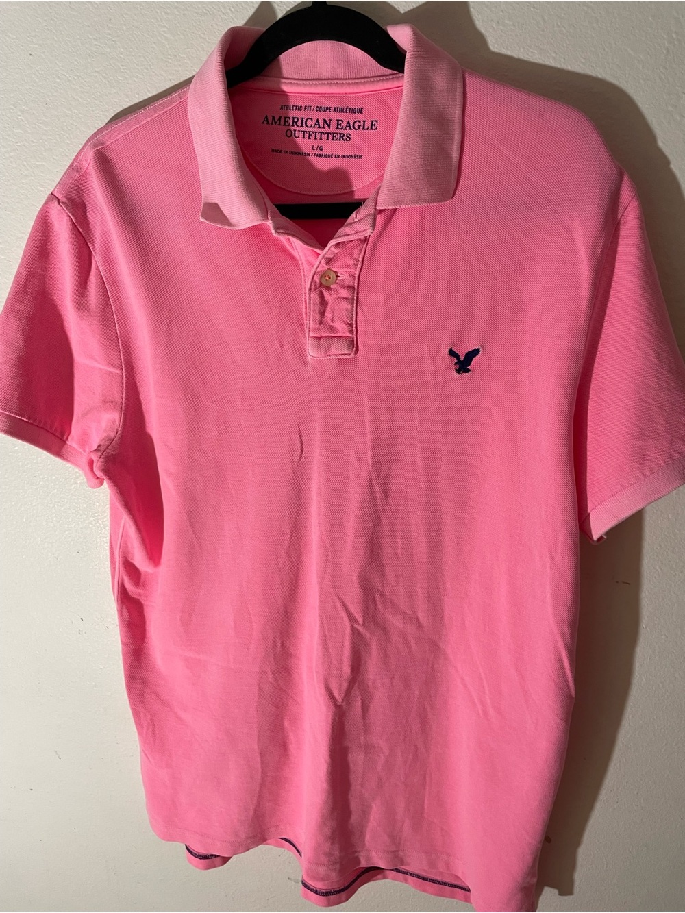 American Eagle Outfitters Men’s Pink Polo Shirt with Navy Eagle Logo